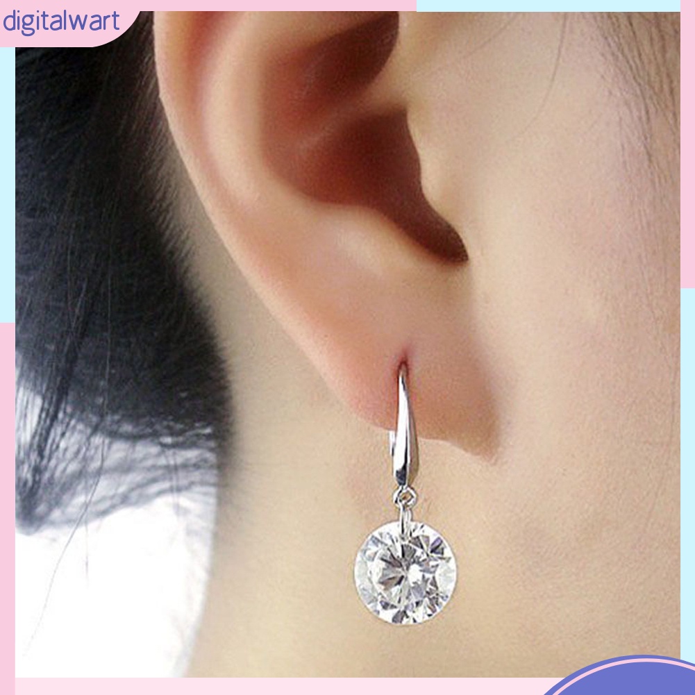 Cặp khuyên tai tròn mạ bạc đính đá zircon sang trọng cá tính dành cho nữ