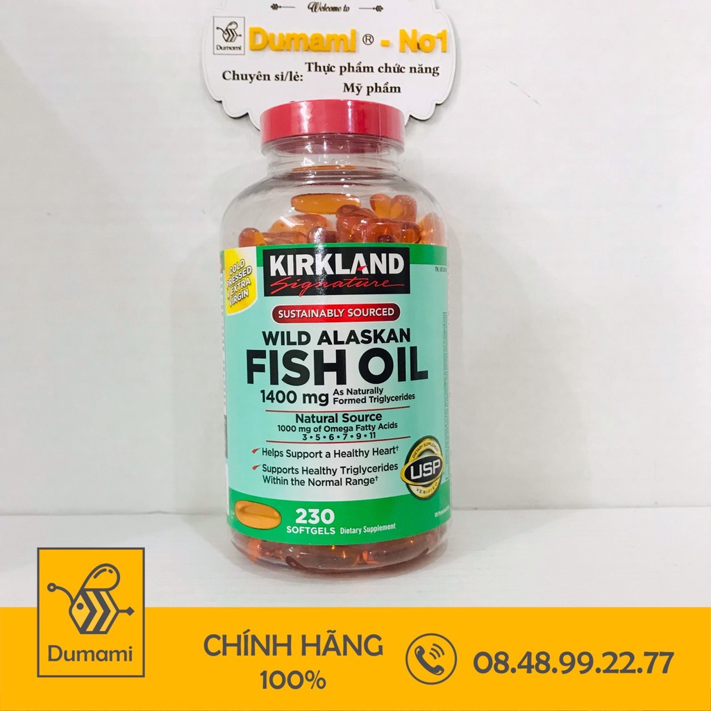 Dầu cá Kirkland Wild Alaskan Fish Oil 1400mg hộp 230 viên của Mỹ