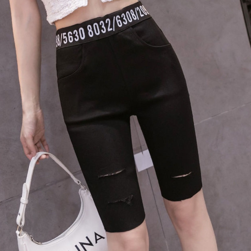 Quần Short Denim In Chữ Thời Trang Năng Động 165474 Quần Dài Nữ Bó Sát Thời Trang Quyến Rũ