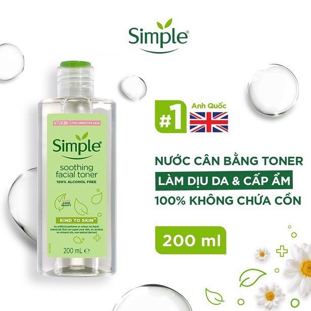 Nước Hoa Hồng Không Cồn Dành Cho Da Nhạy Cảm, Dễ Nổi Mụn Simple Kind To Skin Soothing Facial Toner 200ml