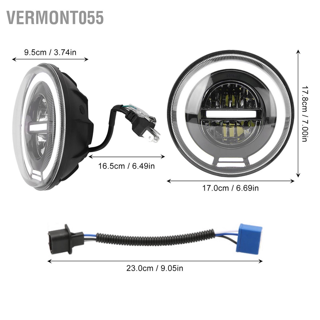 Có thể bán buôn Đèn pha 7in dành cho xe máy LED Angel Eye Tròn IP67 Chống thấm nước 12‑80V Ánh sáng vàng đỏ Phổ quát Vermont055 Hàng giao ngay