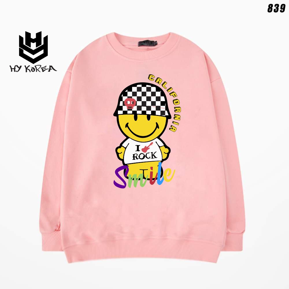 Áo khoác Sweater nam nữ nỉ bông Mặt cười mũ caro 839 HY KOREA