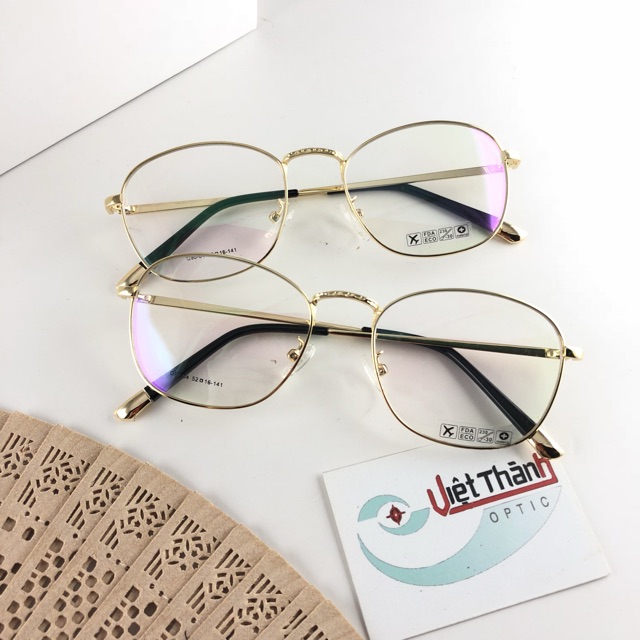 Gọng kính cận kim loại mạnh kiểu dáng vintage cổ điển retro thời trang nhận làm cận viễn loạn theo yêu cầu