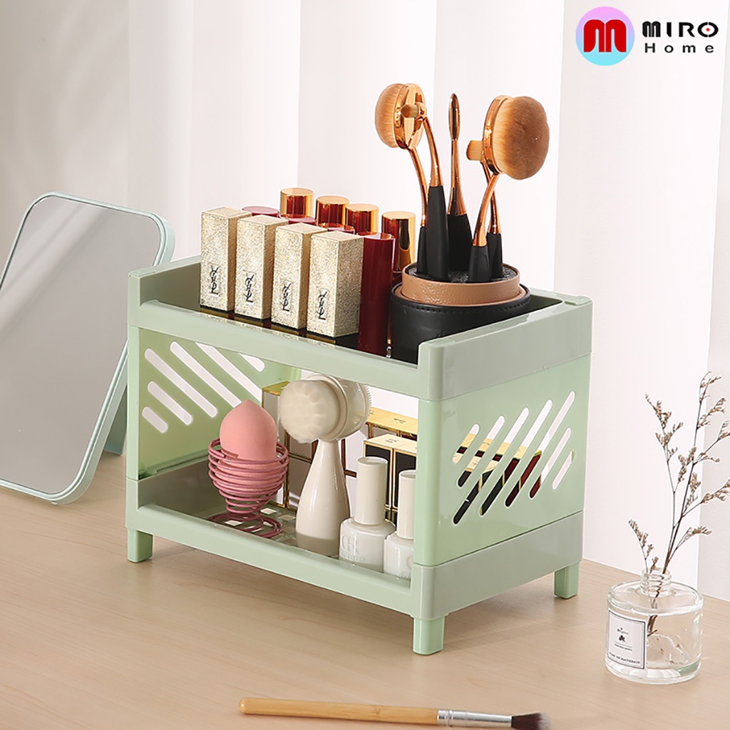 Kệ nhựa mini 2 tầng đựng mỹ phẩm, khay nhựa để đồ trang điểm, để đồ phòng tắm tiện lợi MIROHOME