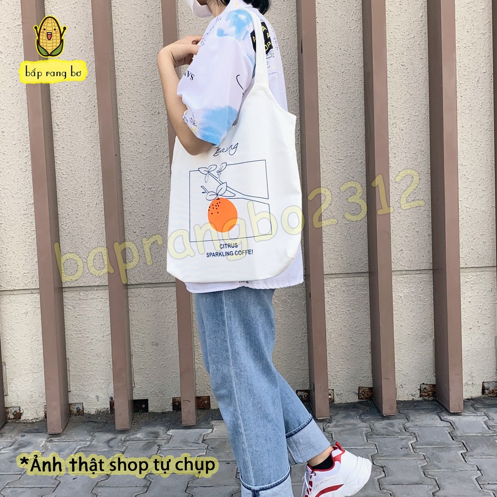 TÚI VẢI ĐEO VAI ULZZANG HÌNH QUẢ CAM - CHỮ COLOR - HOA CÚC - TÚI TOTE CANVAS ĐỦ MẪU