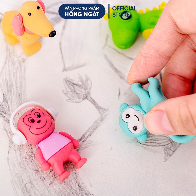 Tẩy bút chì khỉ nghe nhạc, đồ dùng học tập dễ thương gôm tẩy cute giá rẻ làm quà tặng học sinh văn phòng phẩm T41