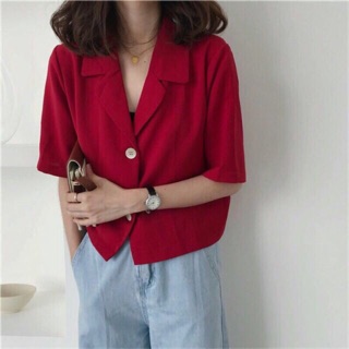 Áo sơ mi cổ vest croptop