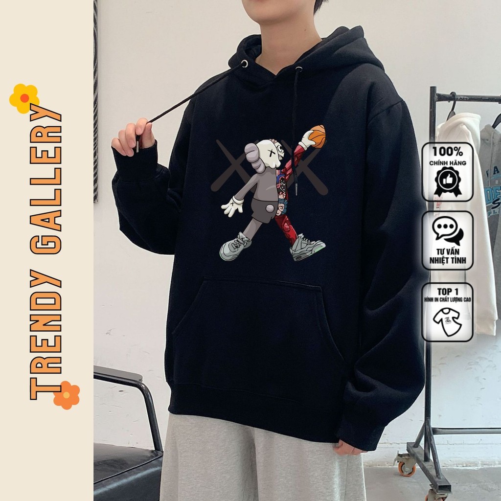 Áo Hoodie Nam Basic In Hình Kaws Bóng Rổ Trendy Gallery, Hoodie Unisex Trắng Đen Form Rộng TV5037