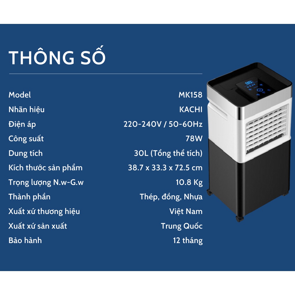 Quạt Điều Hòa Làm Mát Không Khí Kachi MK202 Công Suất 75W Tiết Kiệm Điện Năng