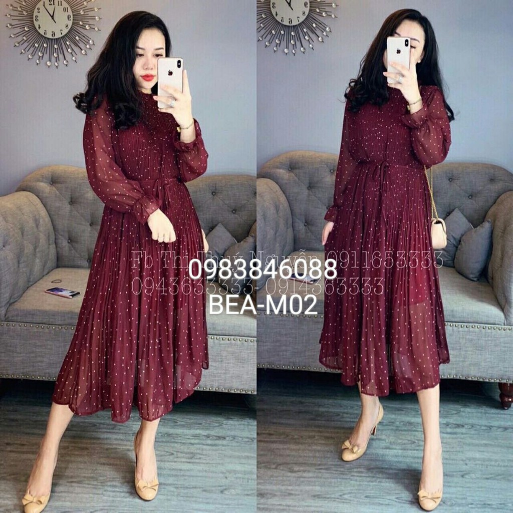 Váy bầu voan dập ly dáng dài rộng