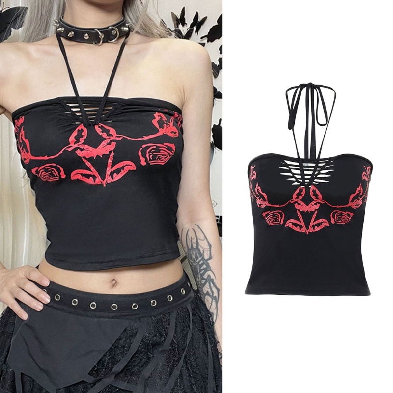 Áo Ống Croptop Hở Lưng In Họa Tiết Bí Ngô Gợi Cảm Cho Nữ