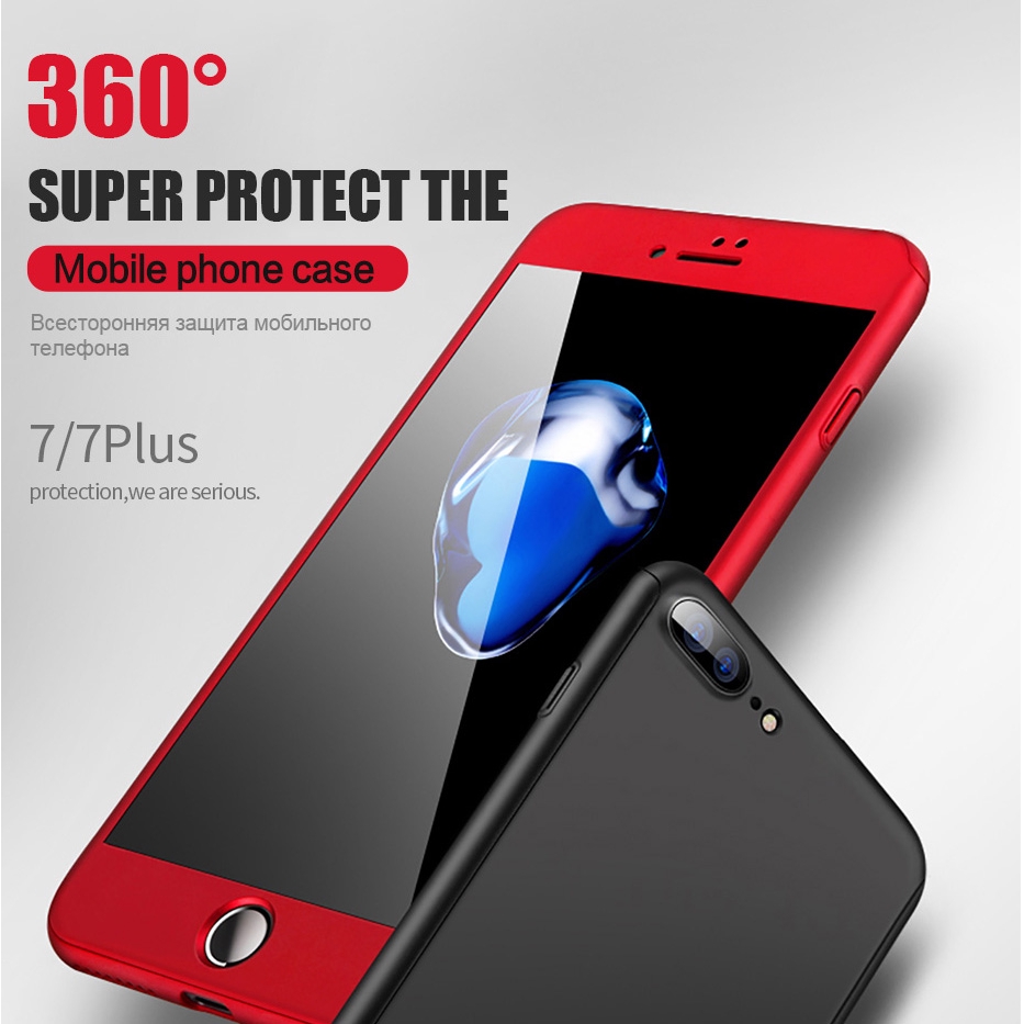 iPhone 5S SE 6S iPhone 6 Plus 7 8 Plus XR 360 Case Full Body Shockproof Hard Plastic With Tempered Glass Cover IYA