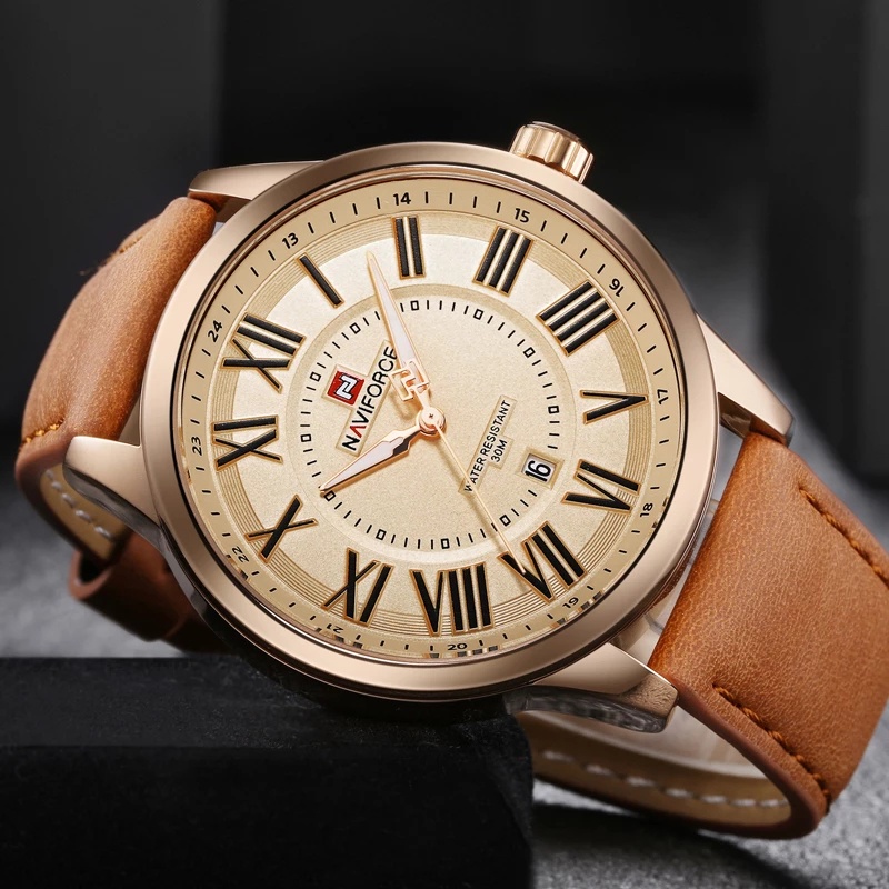 Đồng Hồ Quartz NAVIFORCE Chống Thấm Nước Với Dây Đeo Da 9126