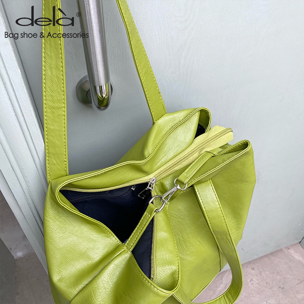 Dela Túi tote Da PU Mềm Sức Chứa Lớn Màu Xanh Bơ Dành Cho Nữ