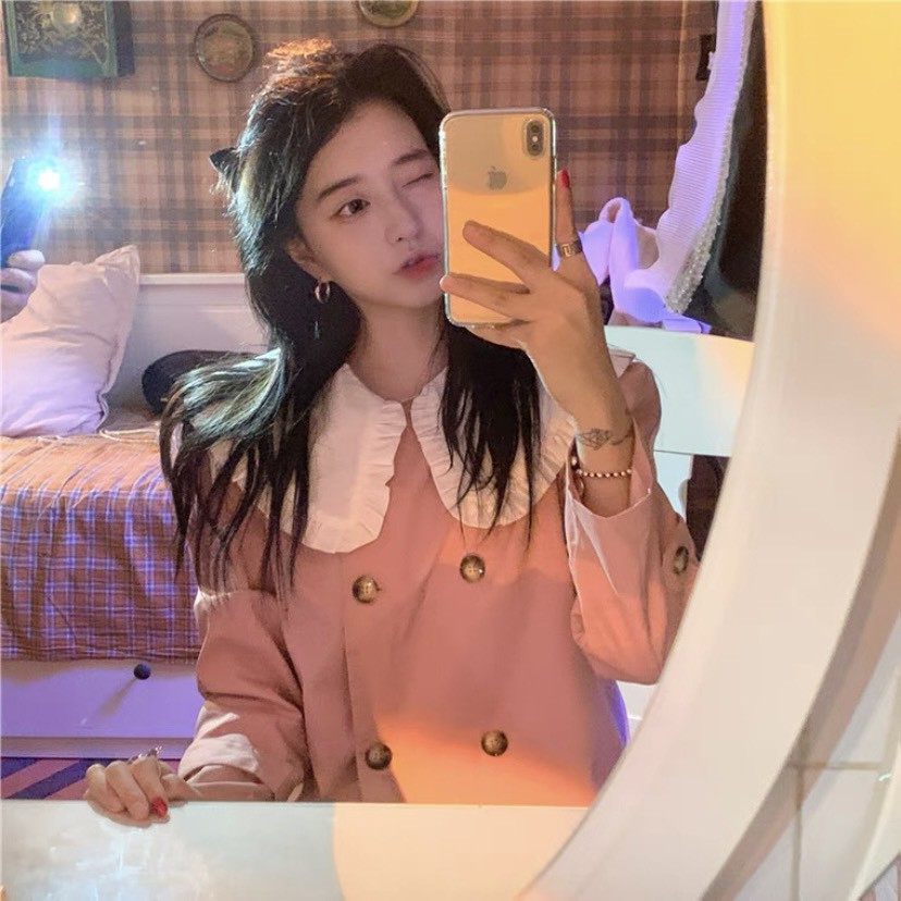 Áo khoác kaki kèm khuy mix cổ bèo dáng ngắn! Ulzzang style Hàng Quảng Châu