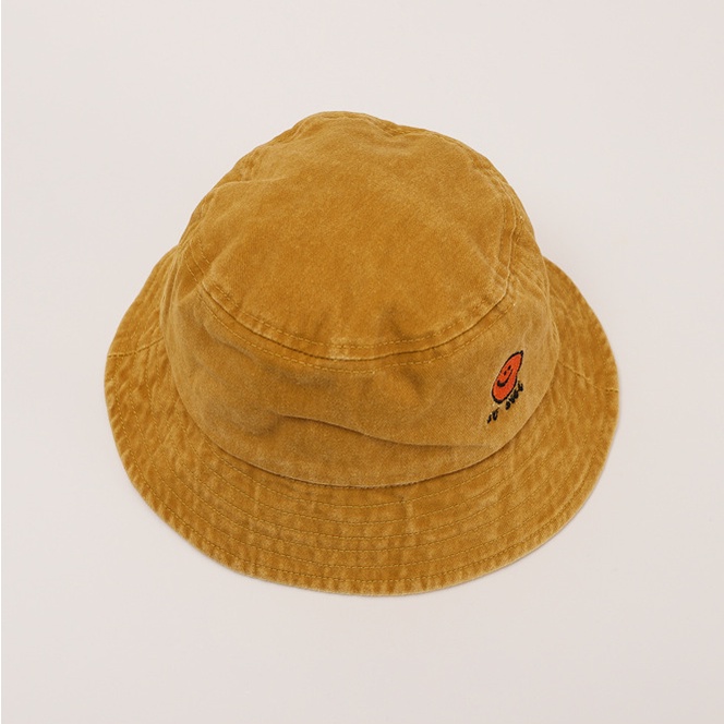 Mũ Tai Bèo Denim Chống Nắng Thêu Hình Mặt Cười Kiểu Retro Dễ Phối Đồ Cho Bé