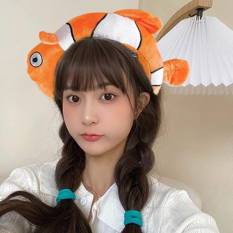 Băng đô cài tóc cá cam nhồi bông phong cách hàn quốc