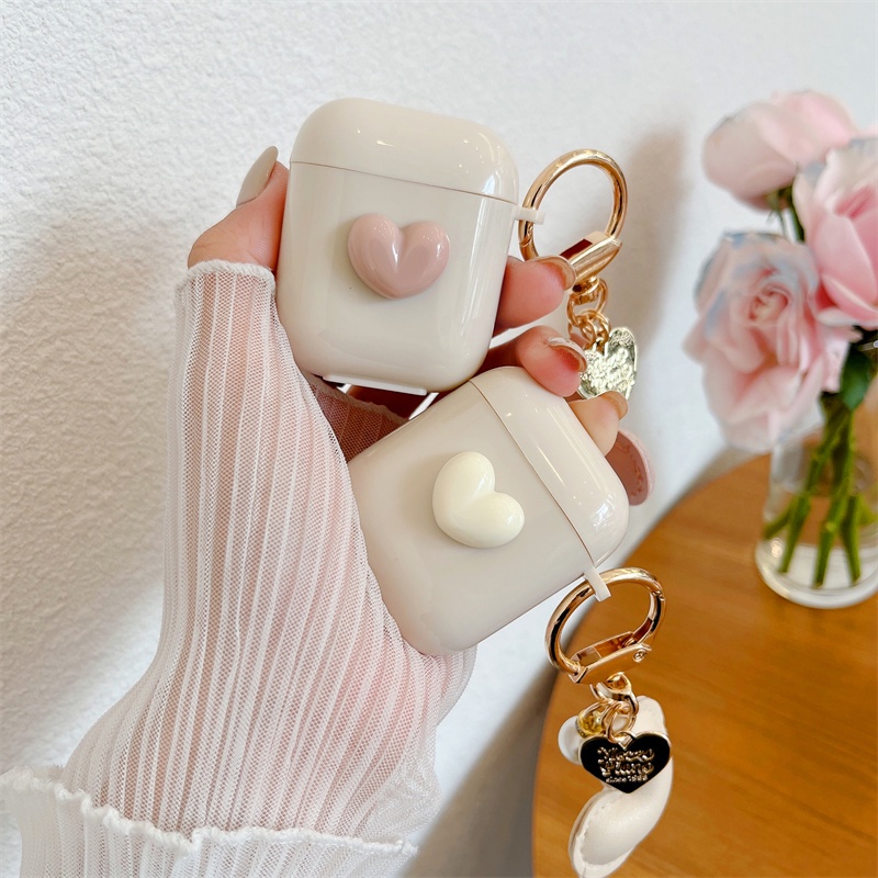 Vỏ Bảo Vệ Hộp Sạc Tai Nghe Airpods 1/2/3 Chất Liệu Da Gắn Trái Tim Dễ Thương