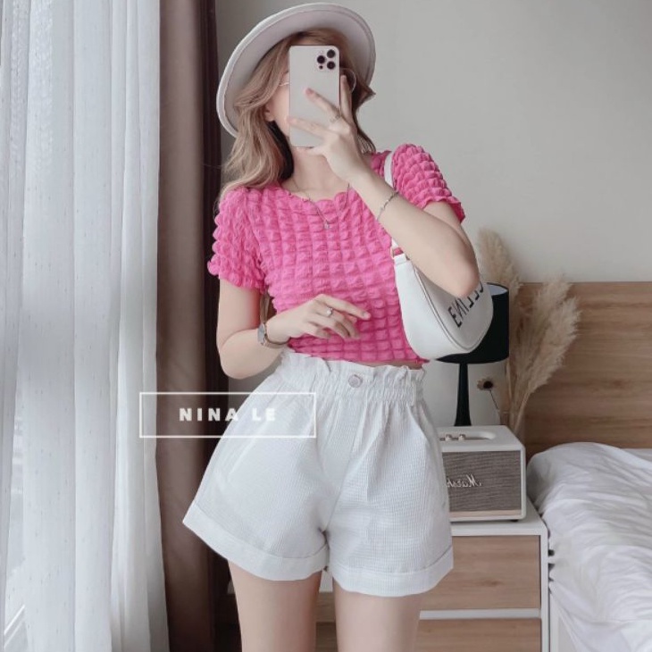 Quần shorts vải xốp ống rộng đóng nút cao cấp full màu lưng co dãn