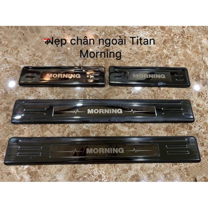 [Morning] Bộ 8 ốp bậc trong ngoài xe Kia morning 2012-2019 mẫu titan