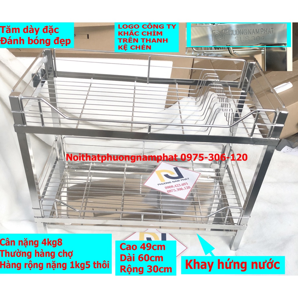 [HÀNG THƯƠNG HIỆU] Kệ úp Chén Bát Đứng 100% INOX 304 KC2 Kệ chén đứng 2 tầng có khay hứng nước, tăm to đặc, cầm nặng tay