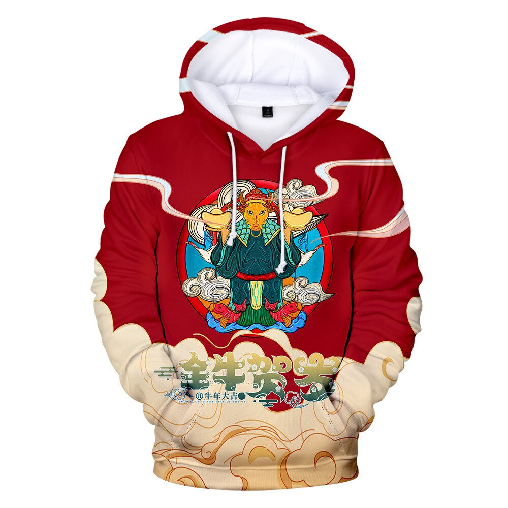 Áo Hoodie Màu Đỏ Họa Tiết Bò Sữa 3D Thời Trang Thu Đông 2021
