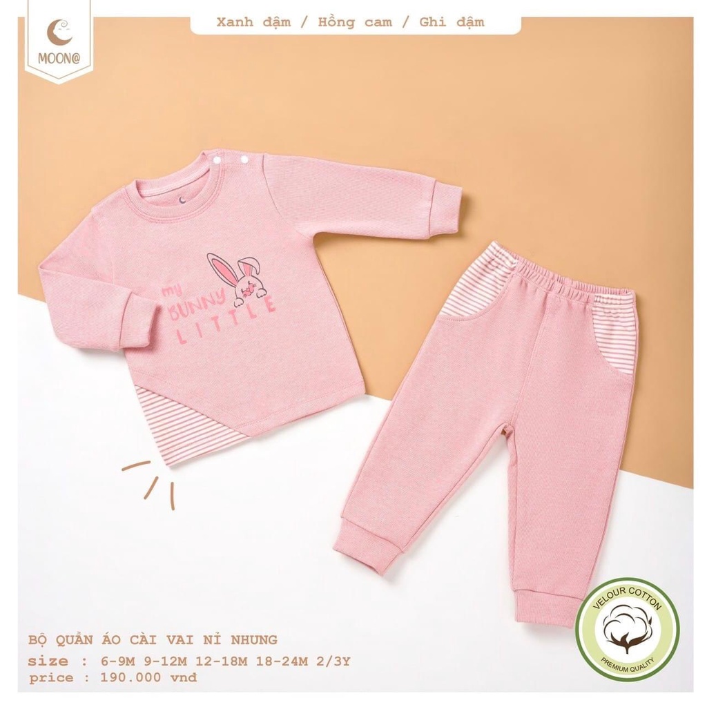 Bộ dài tay cài vai nỉ nhung chất dày dặn họa tiết cho bé MOON