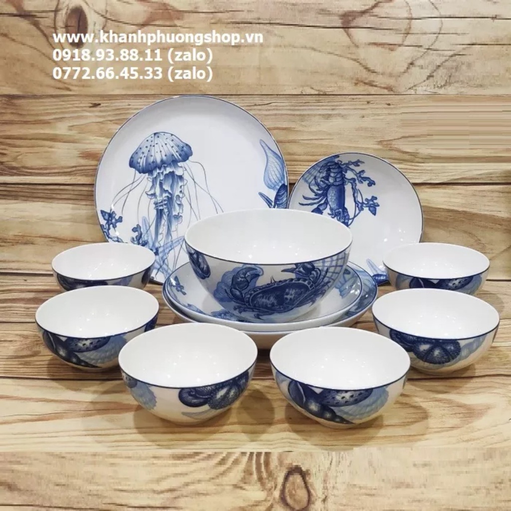 Bộ tô chén dĩa sứ cao cấp minh long mẫu đại dương 12 món