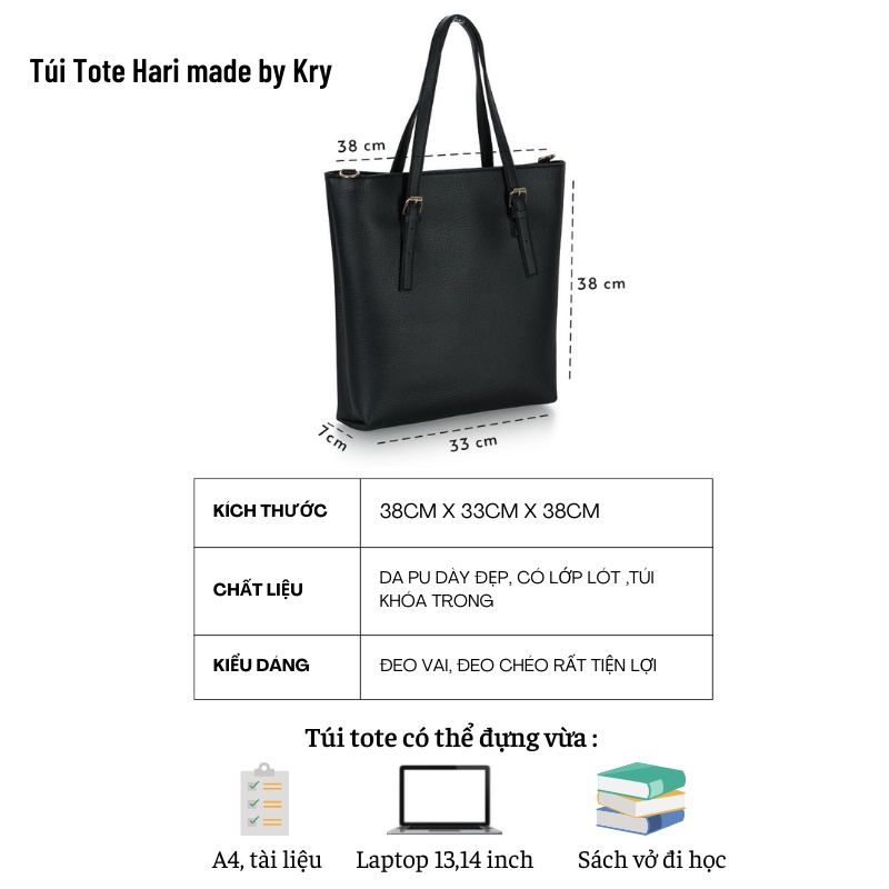 Túi xách da nữ Hari cao cấp,túi đeo chéo đi học KRY dáng đơn giản đựng A4 laptop TX01