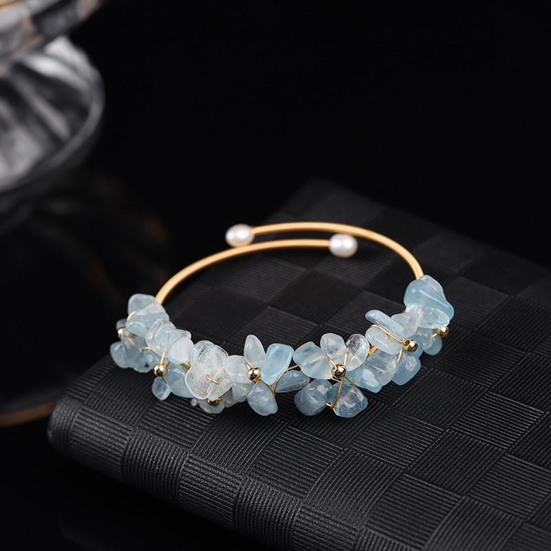 Tourmaline Vòng Tay Mở Mạ Lụa Vết Thương Pha Lê Dâu Tây Aquamarine Có Thể Điều Chỉnh