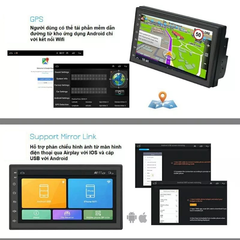 Màn hình Androi ô tô 7 inch wiffi -1G RAM-16G ROM