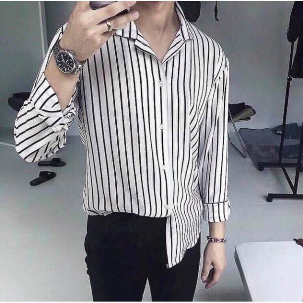 Ao sơ mi nam nữ sọc đen trắng áo sơ mi unisex vải êm bền đẹp chống xù (SHOP BÁN TÌNH YÊU CHO NÀNG VÀ CHÀNG) 💕