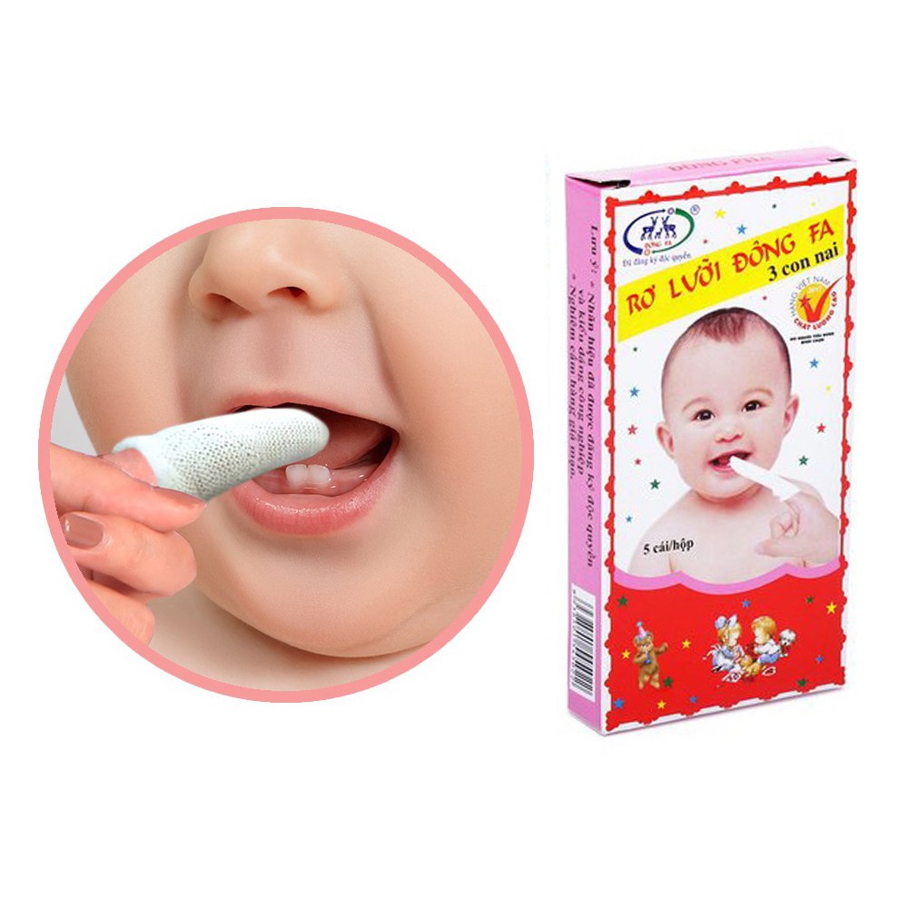 Combo 10 hộp rơ lưỡi Đông Fa, gạc rơ lưỡi đông pha vệ sinh răng, lưỡi, miệng cho bé (5 chiếc/ hộp)