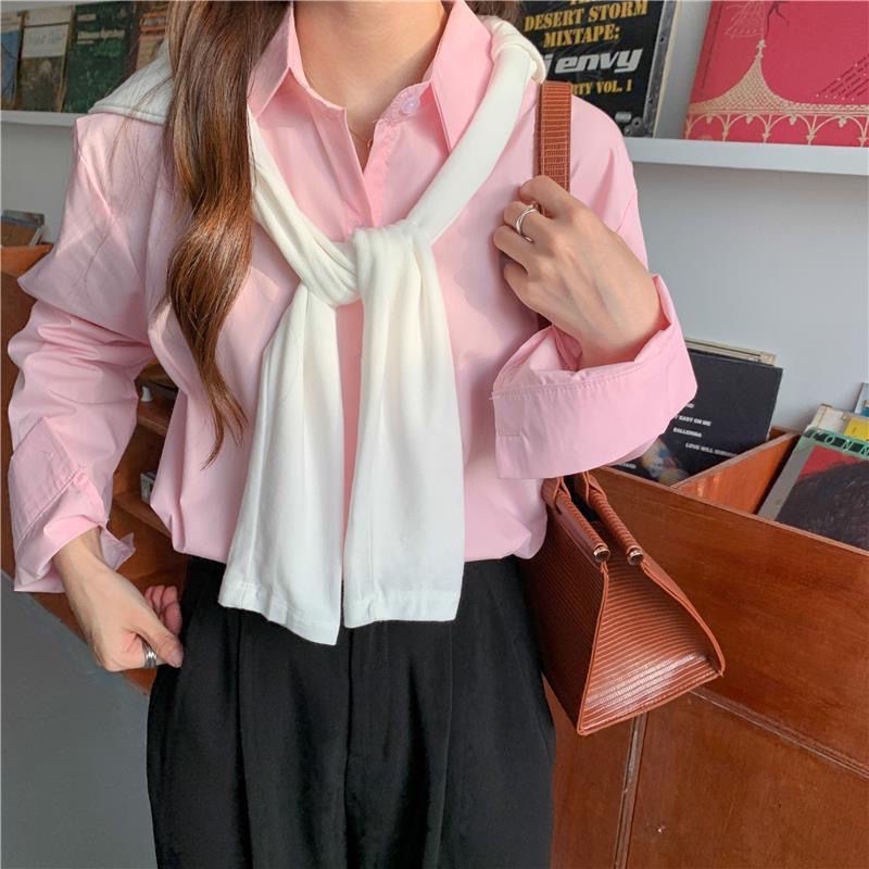 Áo Sơ mi Tay Dài Dáng Rộng Màu Xanh Dương Thời Trang Xuân Thu Cho Nữ