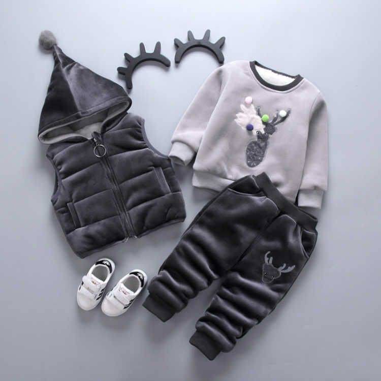 Quần áo trẻ em, quần áo mùa thu và mùa đông, 0-1-2-3-4 tuổi cộng với quần áo dày, quần áo cotton trẻ em Bộ ba mảnh, lắp
