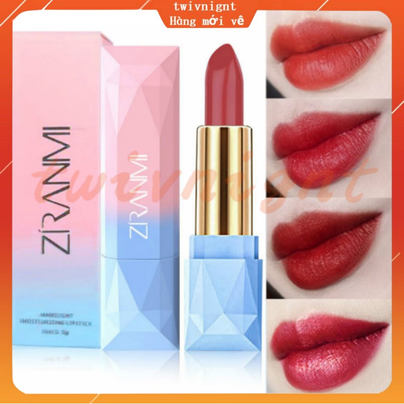 Son sáp ZIRANMI tông nhung dưỡng ẩm bóng mượt môi chống nước lâu trôi tự nhiên 8 màu tùy chọn