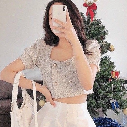 ◇▥Áo croptop dạ 4 nút cao cấp( ảnh trải sàn chụp thật) - AO10
