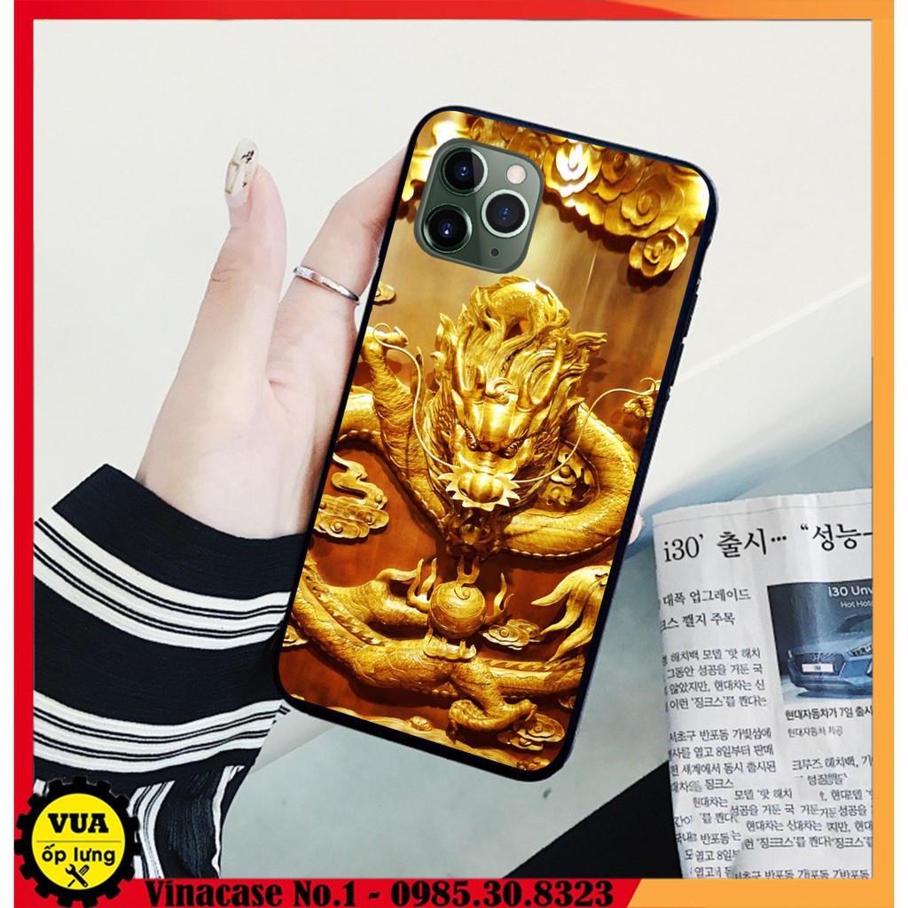 Ốp Iphone 12 - Iphone 12 Pro - Iphone 12 Mini - Iphone 12 Pro Max in lưng kính hình Rồng Vàng và Rồng Đen sắc nét