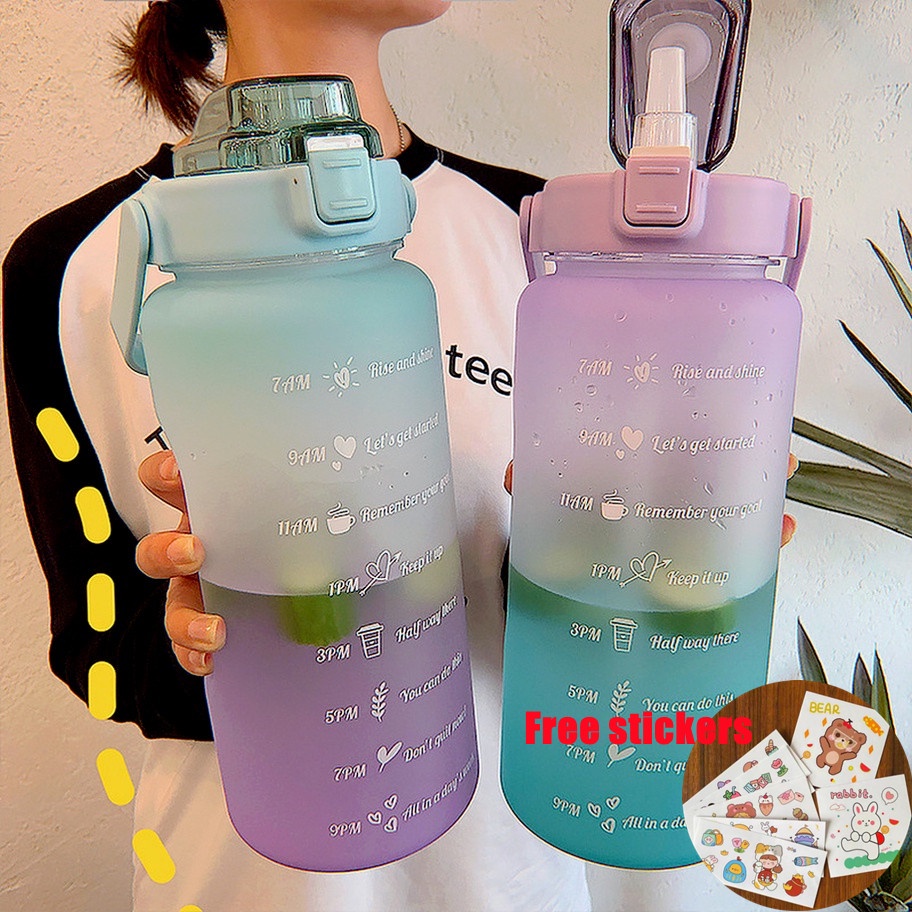 2L Bình Nước Màu chuyển sắc Cốc không gian dung tích lớn với ống hút chia độ