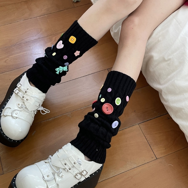 Xixi Tất Dệt Kim Giữ Ấm Chân Phối Nút Phong Cách Lolita