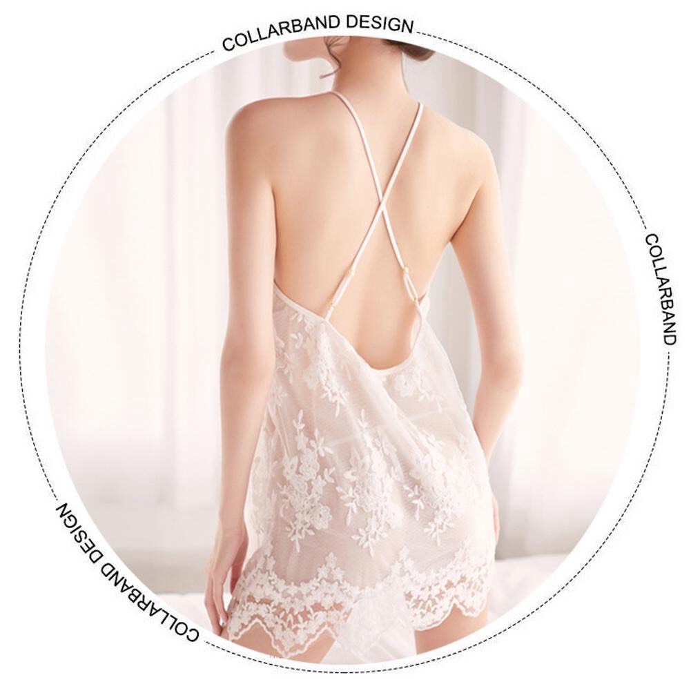 Đầm ngủ dây chéo lưng 2 lớp phối ren, sexy, quyến rũ, có kèm quần lót ren | BigBuy360 - bigbuy360.vn