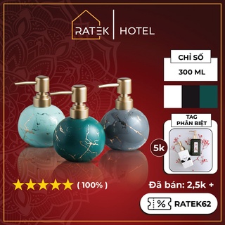 Bình Đựng Sữa Tắm dầu gội loại tròn, Bình đựng nước rửa tay 300ml Bằng Gốm Sứ Cao Cấp Vân Cẩm Thạch trong khách sạn