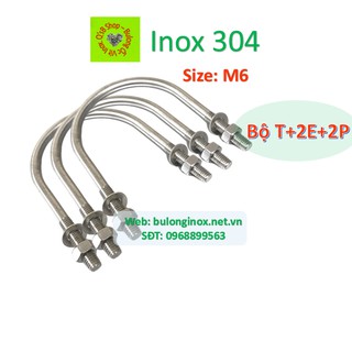 Ubolt inox size 6 (bán theo bộ Thân+ 2 ecu + 2 long đen phẳng ) , cùm chữ u inox, inox 304