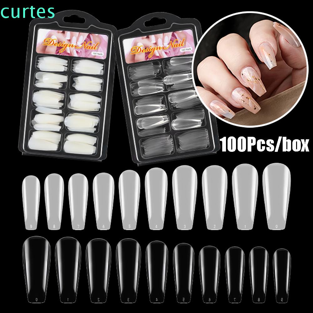 Set 100 móng tay giả bằng nhựa acrylic trong suốt dùng nối dài móng tay diy