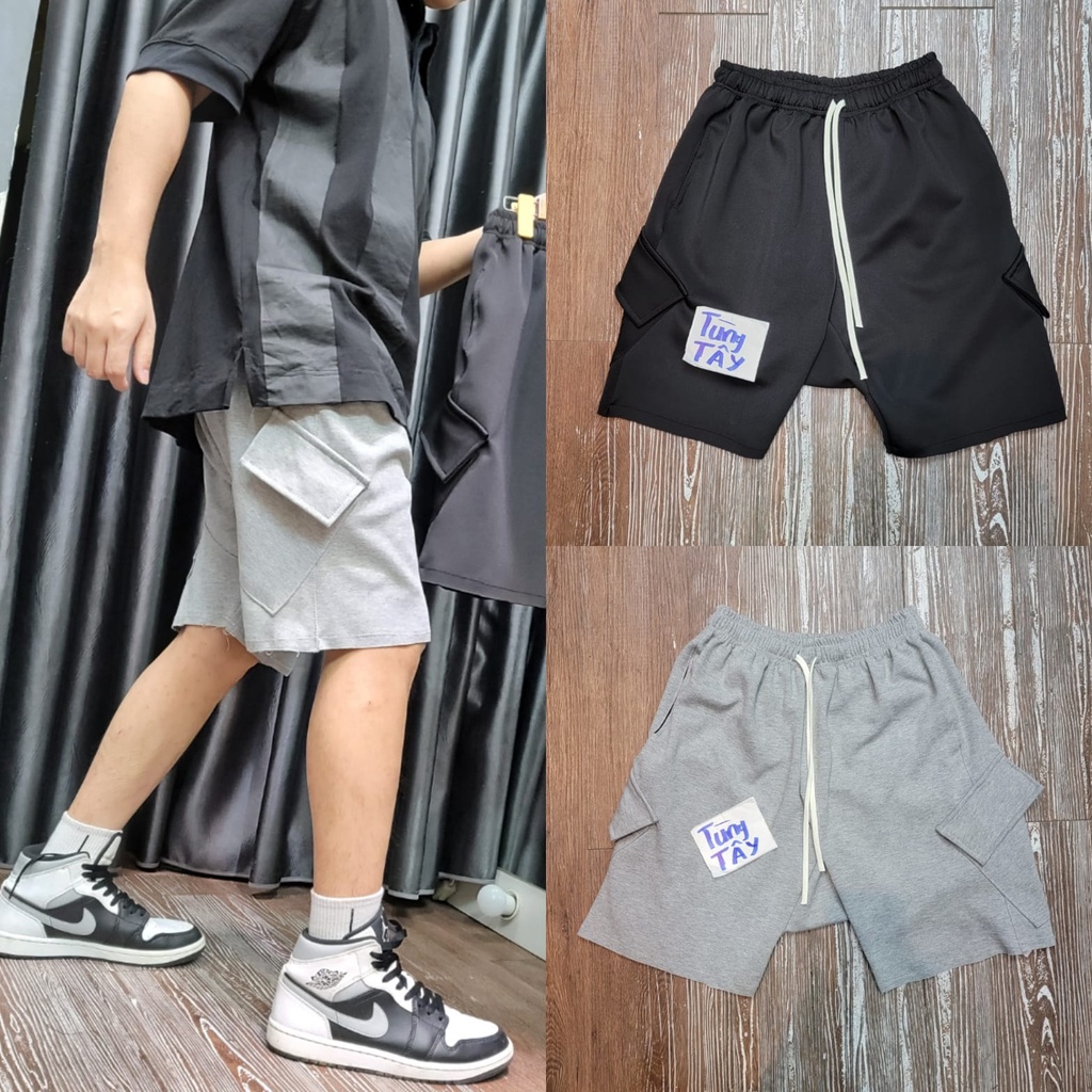 Quần Cargo Harem Short  Chất Liệu Nỉ Trơn Co Giãn - Kiểu Dáng Streetwear