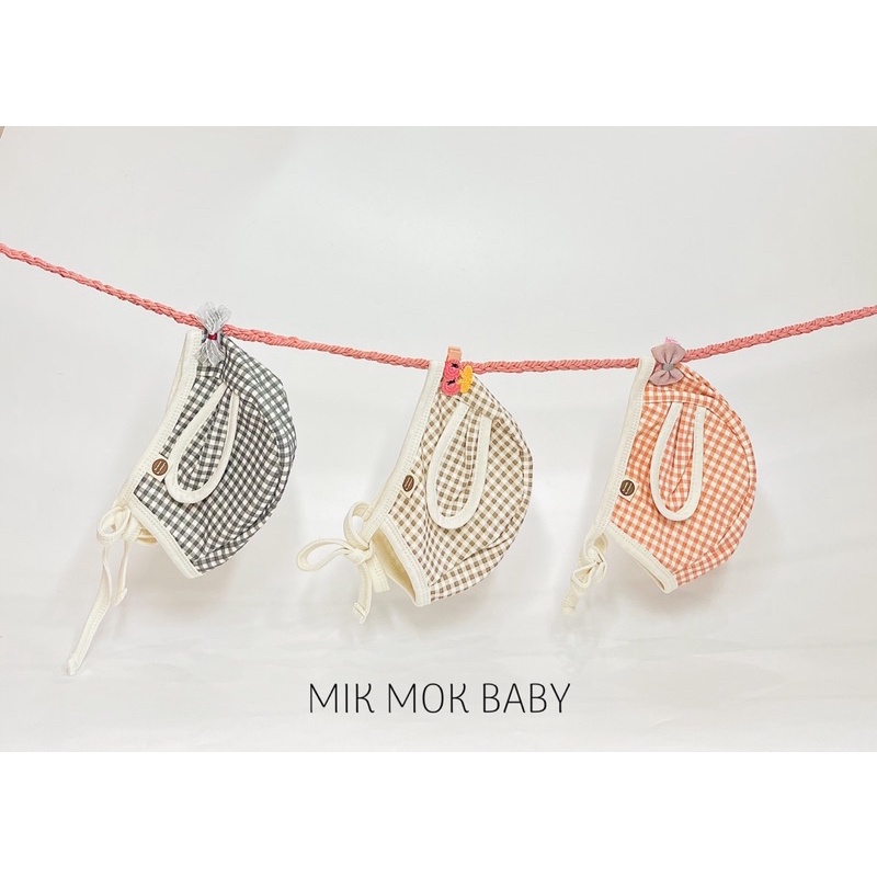 Mũ cho bé sơ sinh buộc dây vải cotton tai gấu, tai thỏ made in Hàn Quốc BUNNIE BLOOSTOM