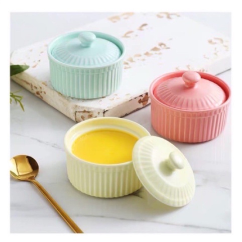 Bát sứ, chén sứ có nắp ramenkin làm bánh flan, caramen, hấp trứng, cho bé ăn dặm,..hũ sứ tròn hình nồi rankim có nắp đậy