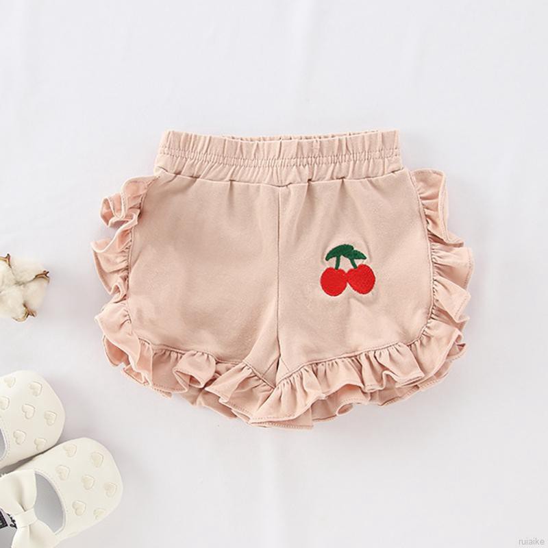 Quần Short Ống Rộng Màu Trơn In Hình Quả Cherry Cho Bé Gái