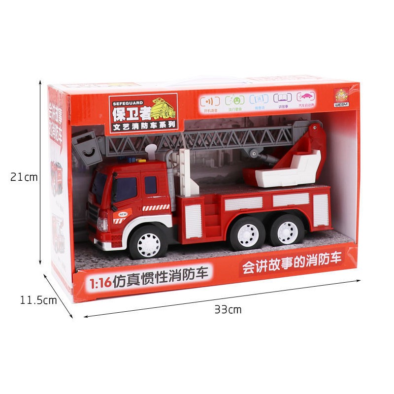 Mô hình xe cứu hỏa có thang rút đồ chơi trẻ em mô hình tỉ lệ 1:16 bằng nhựa có âm thanh và đèn