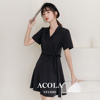 Đầm dáng suông cổ vest vạt chéo buộc eo tôn dáng ACOLA Z009